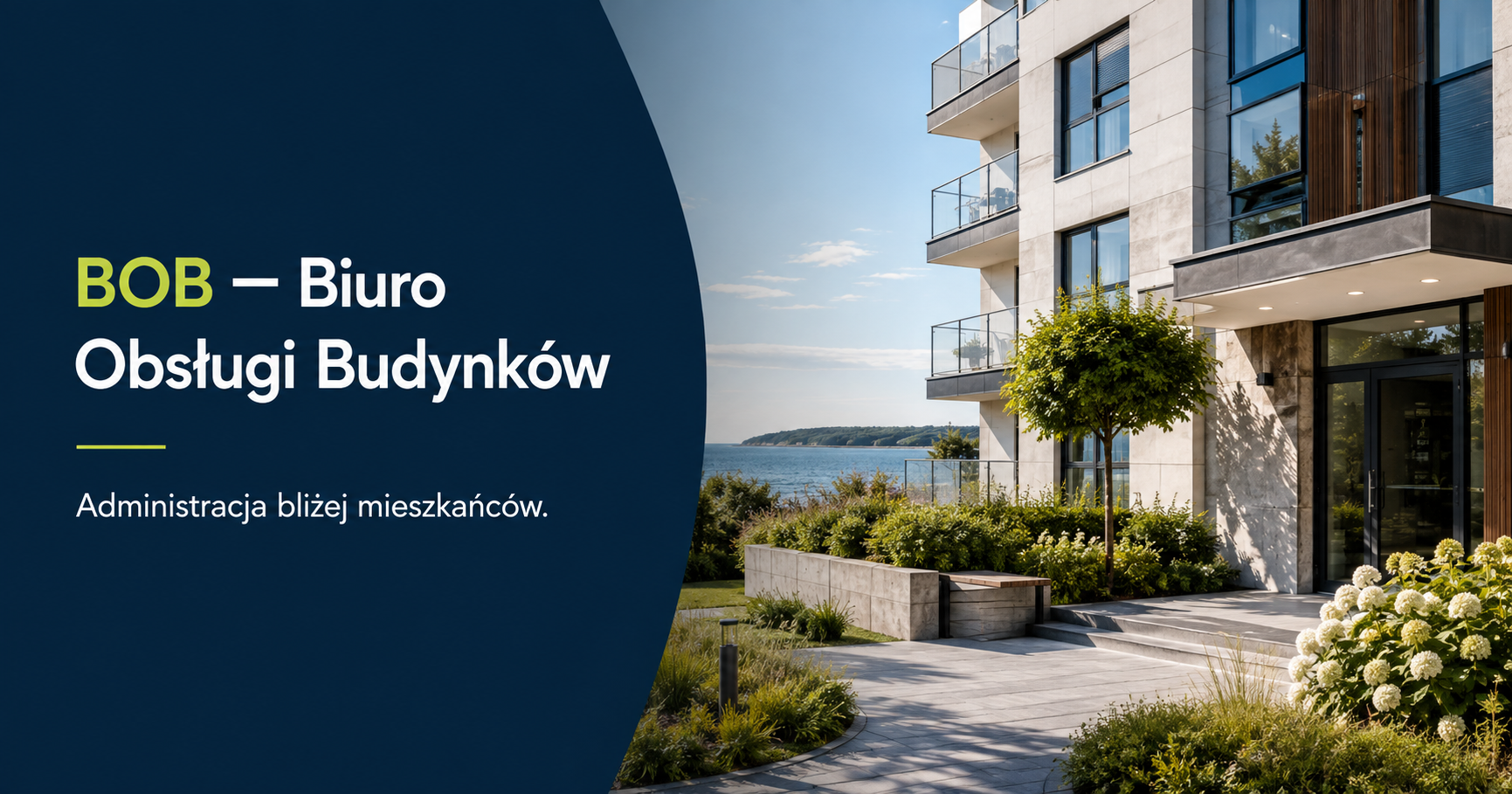 Nowoczesny, zadbany budynek mieszkalny nad morzem